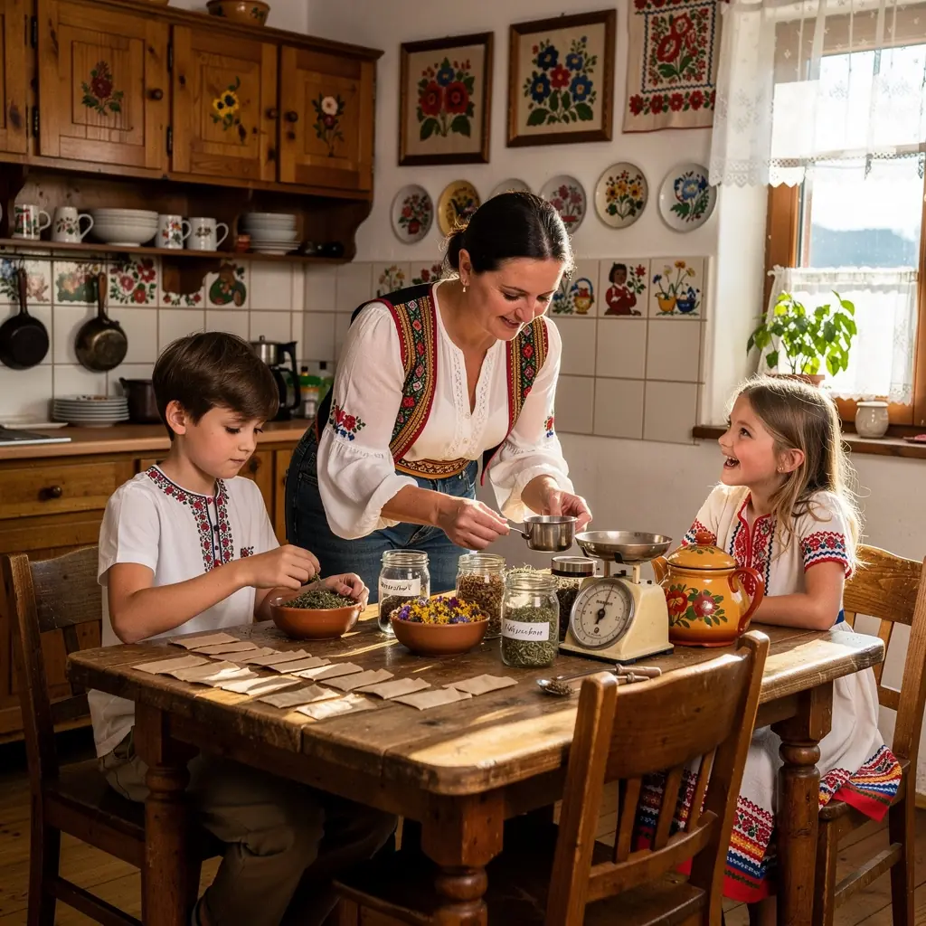 Vôňa čerstvých byliniek z miestneho trhu v tradičnej slovenskej dedine